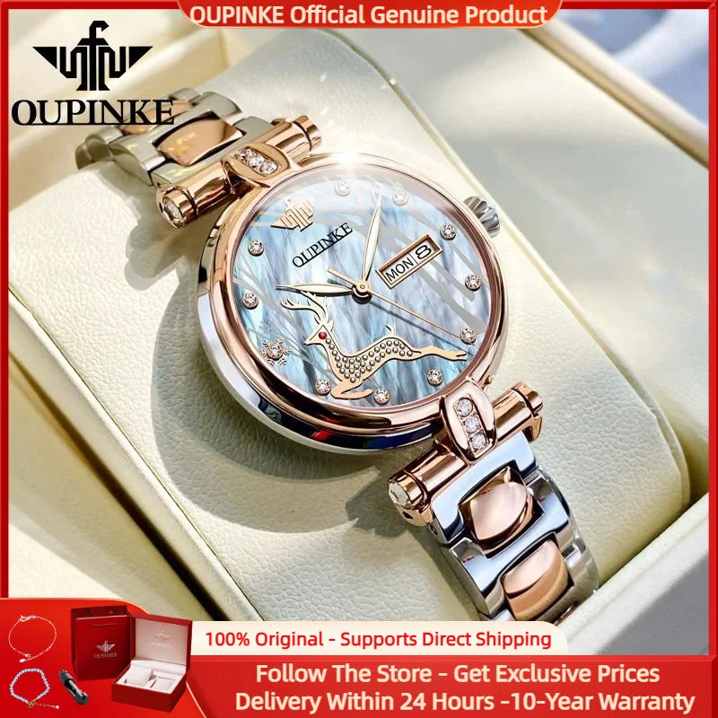 OUPINKE 3180 Luxury Brand Women Watch Original Automatic Mechanical Watch Calendar Elegant Women Dress Bracelet Watch Gift Box