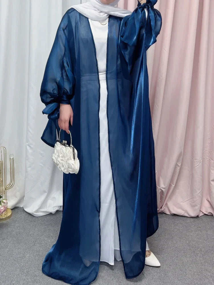 2025 Eid Abaya Dubai Puff Sleeves Muslim Dress Silky Turkey Kaftans for WomenRobe Kimono Islam Abayas Femme Musulmane African