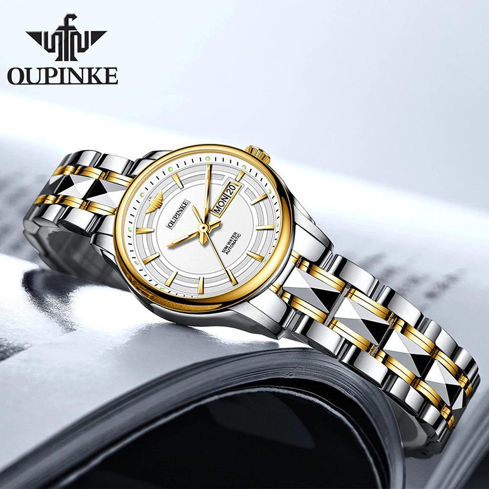 OUPINKE 3170 Womens Watch Elegant Luxury Original Automatic Mechanical Dual Calendar Watches For Ladies Waterproof Reloj Mujer