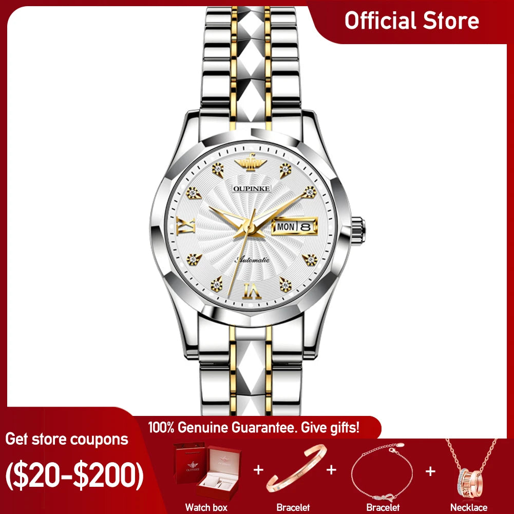 OUPINKE 3169 Luxury Elegant Fashion Womens Watch Automatic Mechanical Day Date Watch For Ladies Waterproof Original Gifts Reloj