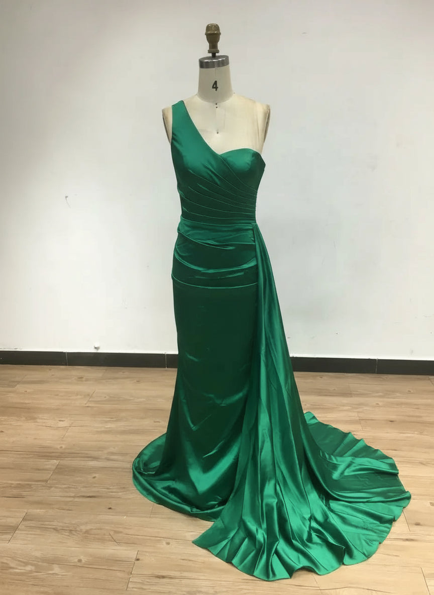 MYMB Brown One Shoulder Mermaid Elegant Bridesmaid Dresses Arabic Pleat Long Ribon Modest Evening Gowns for Women Celebrity