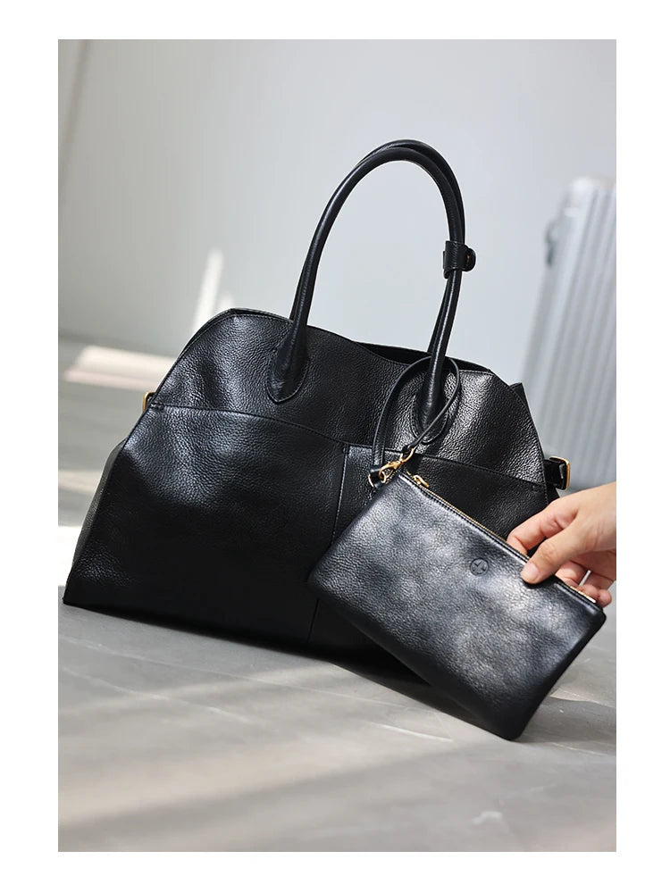 Women's Genuine Leather Large Capacity Tote Bag Female Retro Luxury Briefcase Vintage Cowhide Shoulder Handbag
