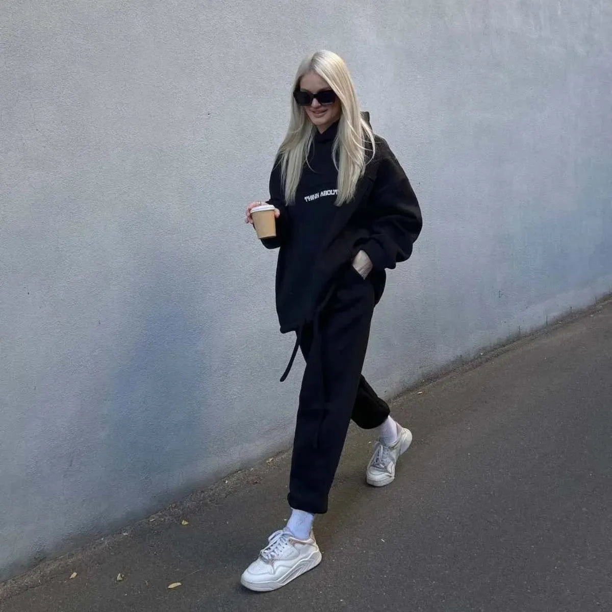 European and American Spring and Autumn Women's Fashion Personalized Hooded Printed Hoodie Sports Fitness Leisure Set