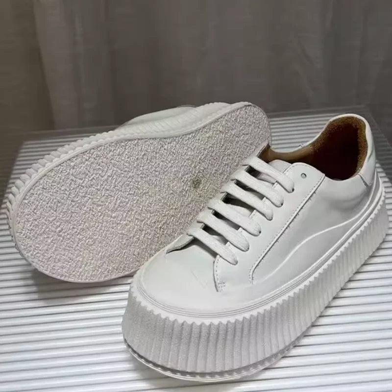 High-End 2024 Spring and Autumn New Thick-Soled Shoes, Jil White Sneakers for Women, Biscuit Shoes, Genuine Leather Height-Increasing Shoes
