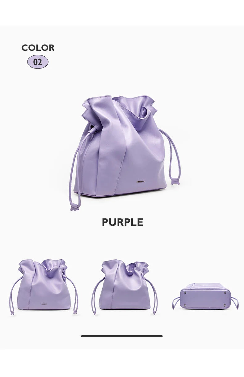 BAFELLI 2025 NEW WOMEN'S BAG LEATHER CASUAL BUCKET HANDBAGS FOR FEMALE TREND FASHION SHOPPER PURSE LUXURY BRAND SHOULDER