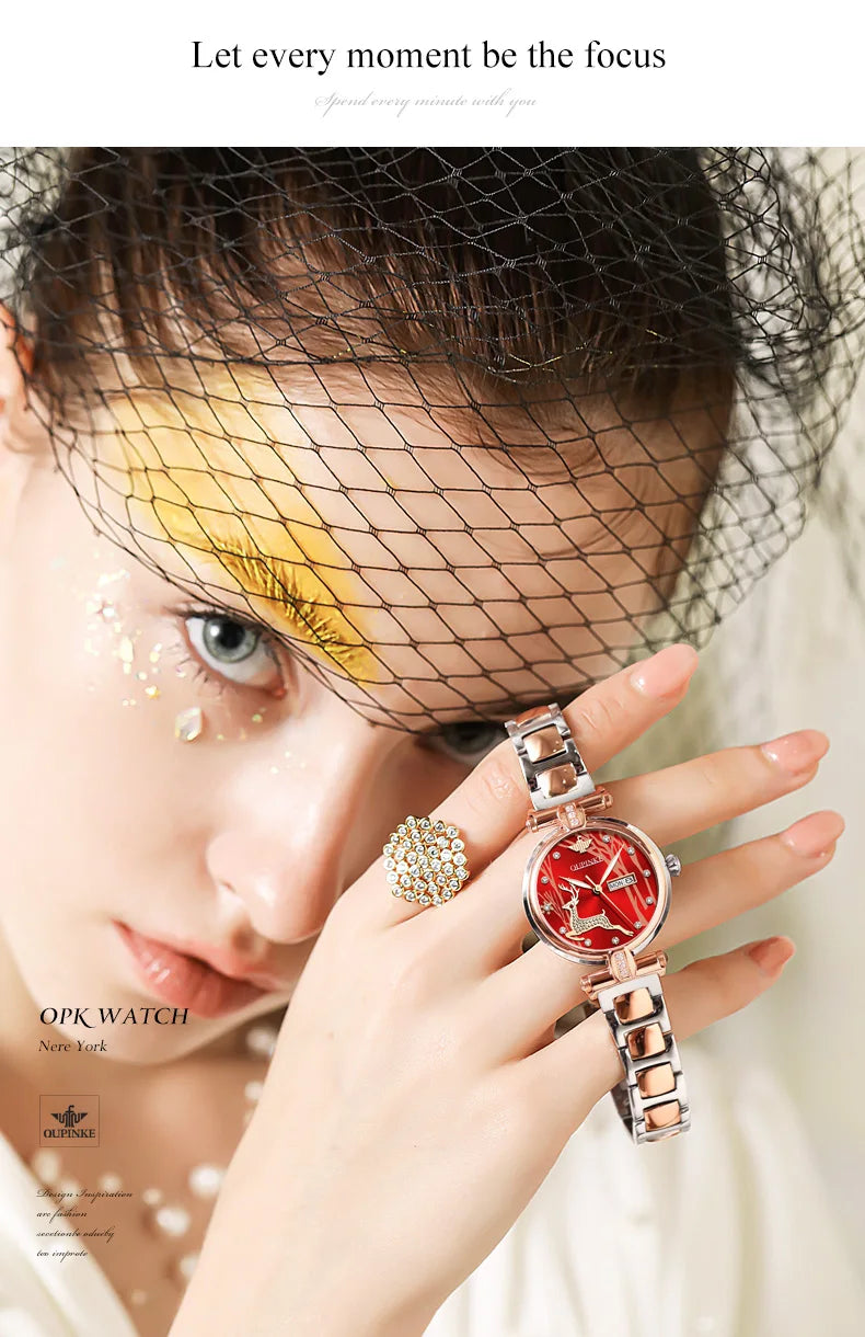 OUPINKE 3180 Luxury Brand Women Watch Original Automatic Mechanical Watch Calendar Elegant Women Dress Bracelet Watch Gift Box