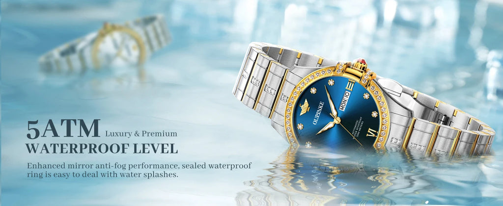 OUPINKE 3195 Japan Imported Automatic Movement Mechanical Watch for Women Diamond Ladies Watch Waterproof Dual Calendar Watch