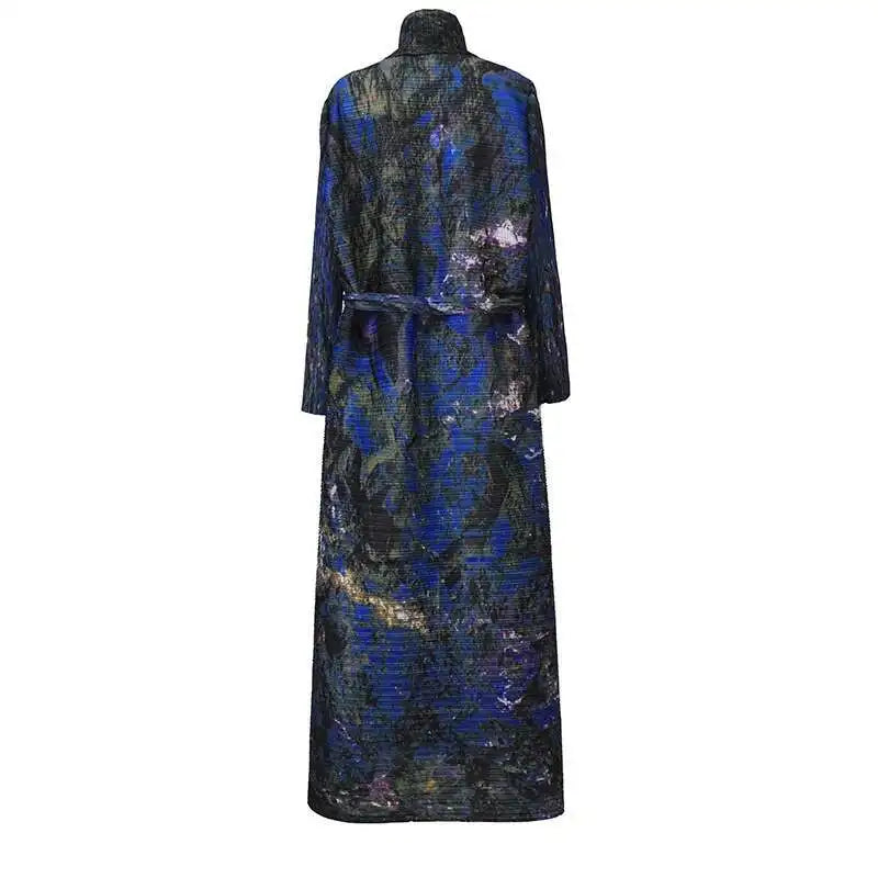 [Vibe] Modest Pleated Robe Islamic Pleated 2025 Muslim Long Sleeve Dress Cape Printed Women Fashion Abaya