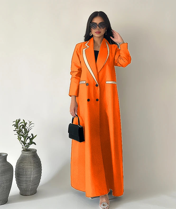 Simple Black Daily Women Abaya Muslim Robe Loose Female Blazer New Double Breasted Lady Jacket One Piece فساتين إسلامية