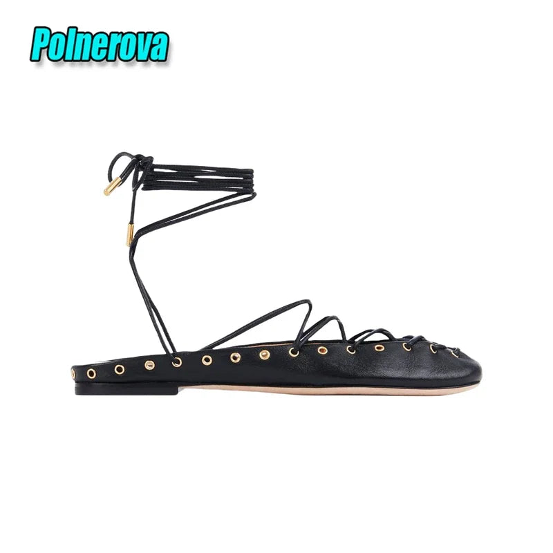 Sexy Cross Strap Women's Sandals Solid Color Round Toe Ankle Lace-up Kitten Heel Pumps Summer Elegant Comfort Casual Flat Shoes