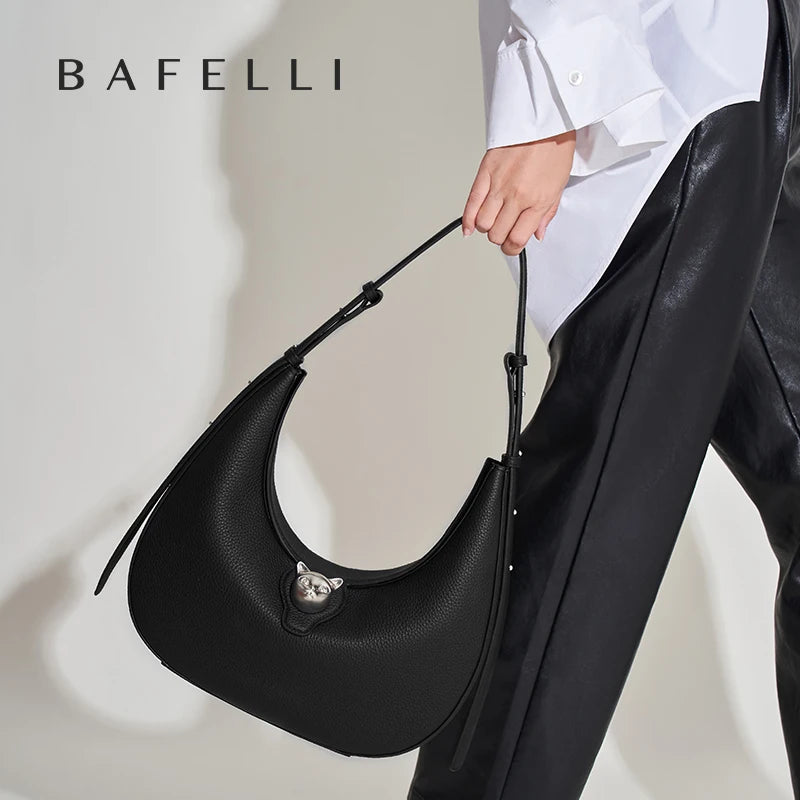 BAFELLI 2025 NEW WOMEN'S HANDBAG CAT SERIES GENUINE LEATHER LUXURY BRAND FASHION RETRO STYLE SHOULDER HOBOS FLAP BAGS FEMALE