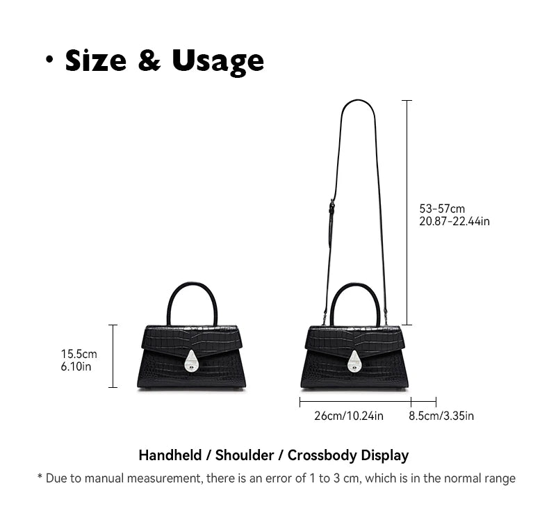 Luxury Genuine Leather Women's Handbag Bafelli Crocodile Pattern Shoulder Bag & Crossbody Purse Stylish Versatile Designer Bag