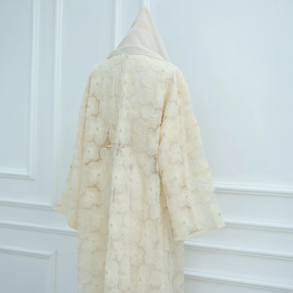 Luxury Dubai Lace Beads Cardigan Muslim Sets Women Hijab Abaya Kimono Jalabiya Ramadan Turkey Kaftan Robe Islam Clothing Caftan