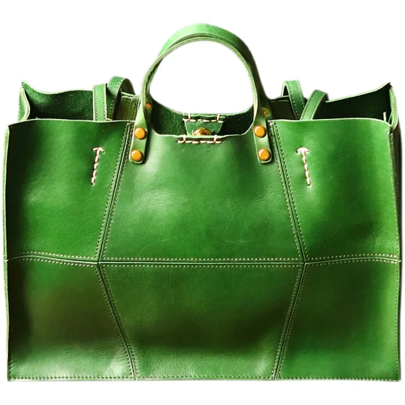 Genuine Leather Women's Handbags Cowhide Large Capacity Lady Tote Bag Niche Retro Commuter Portable Shoulder Bags 2025 New