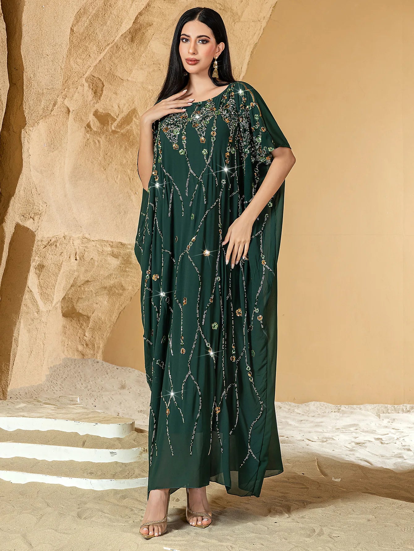 2025 Summer Eid Djellaba Morocco Sequins Embroidery Abayas Short Sleeve Dresses Jalabiya Dubai Turkey Kaftan Women Muslim Robes
