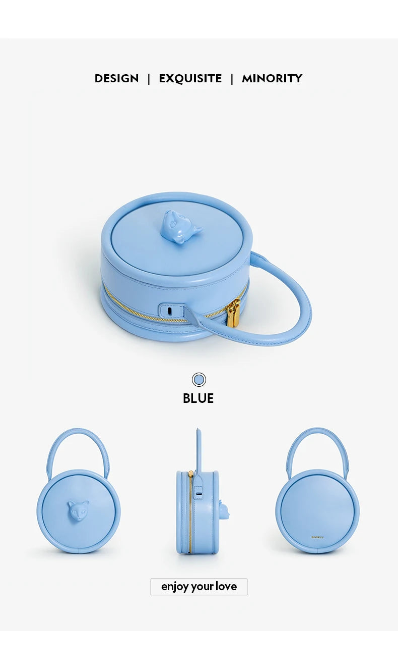 2025 NEW BOWLING STYLE HANDHELD CAT WOMEN'S BAG LUXURY BRAND ORIGINAL DESIGNER HANDBAG SHOULDER GENUINE LEATHER PURSE