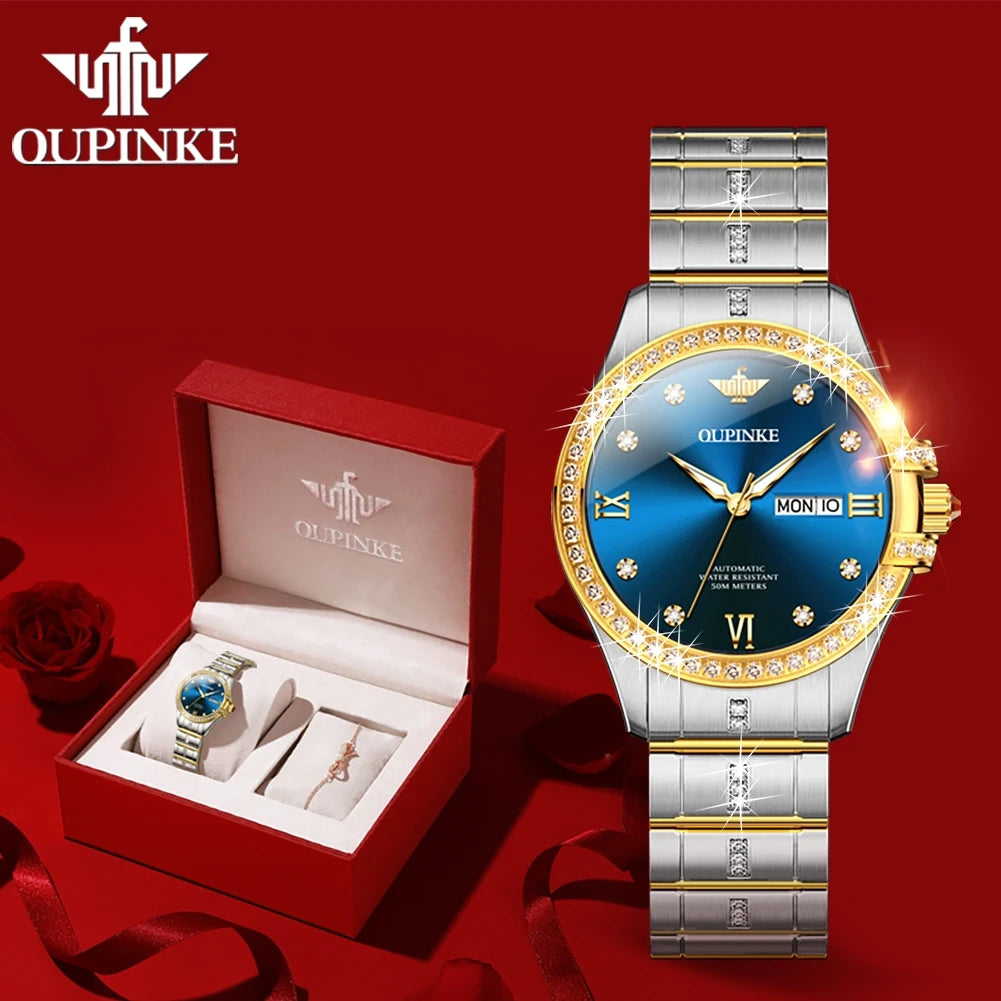 OUPINKE 3195 Japan Imported Automatic Movement Mechanical Watch for Women Diamond Ladies Watch Waterproof Dual Calendar Watch