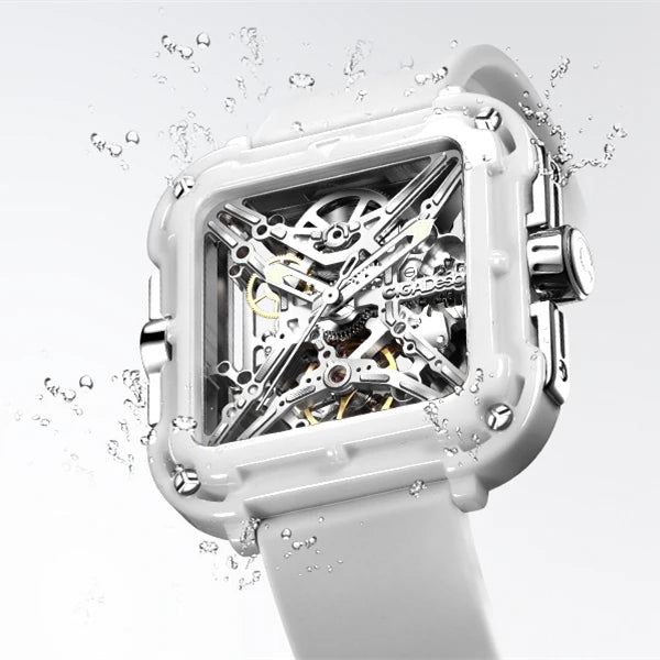 CIGA Design X Series Automatic Movement Couple Watches for Men Women White Ceramic Luminous Skeleton Mechanical Wristwatches