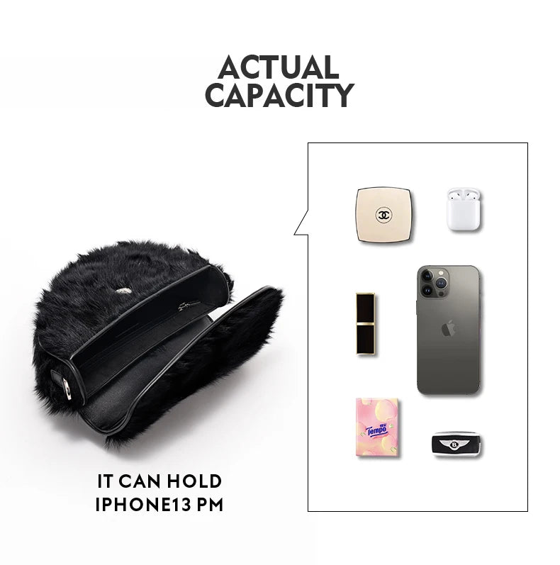 BAFELLI 2025 NEW WOMEN'S HANDBAG TREND GENUINE LEATHER FASHION STYLE WINTER SADDLE FUR BAGS LUXURY BRAND DESIGNER SHOULDER PURSE