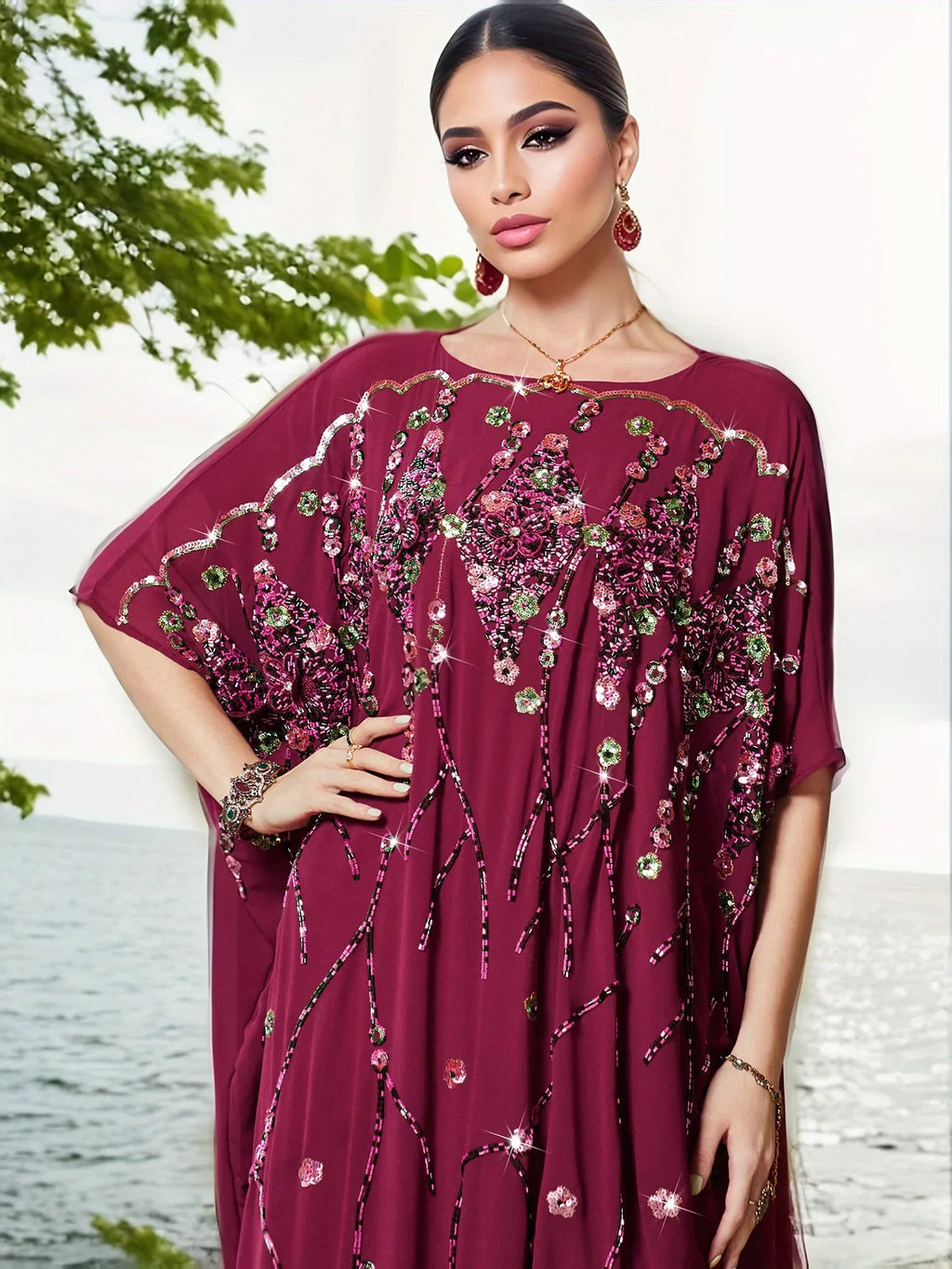2025 Summer Eid Djellaba Morocco Sequins Embroidery Abayas Short Sleeve Dresses Jalabiya Dubai Turkey Kaftan Women Muslim Robes