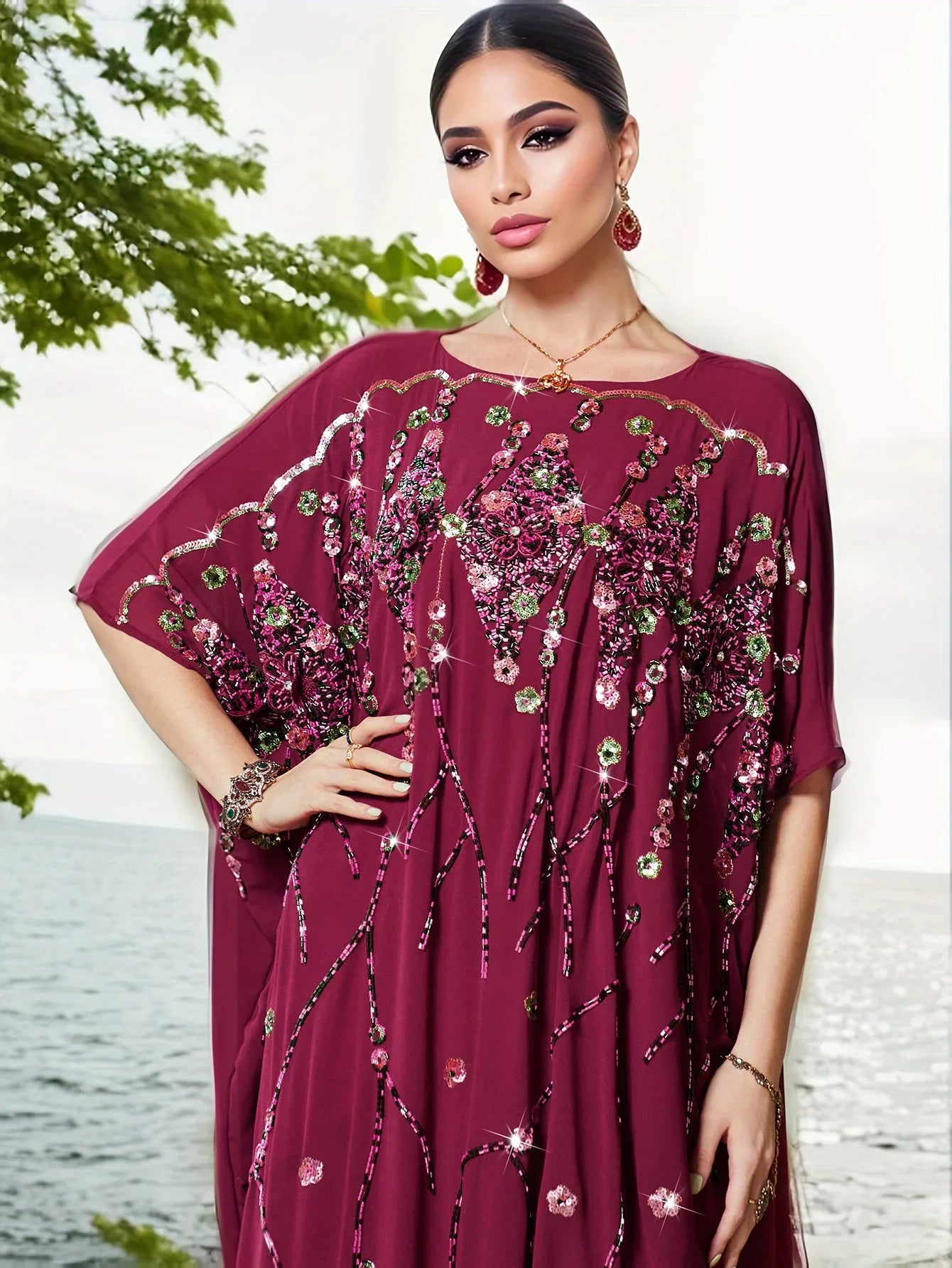2025 Summer Eid Djellaba Morocco Sequins Embroidery Abayas Short Sleeve Dresses Jalabiya Dubai Turkey Kaftan Women Muslim Robes