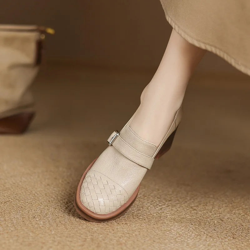 Women Genuine Leather Pumps Solid Color Fashion Simple Elegant All Season Daily Wear High Heels ≥5cm