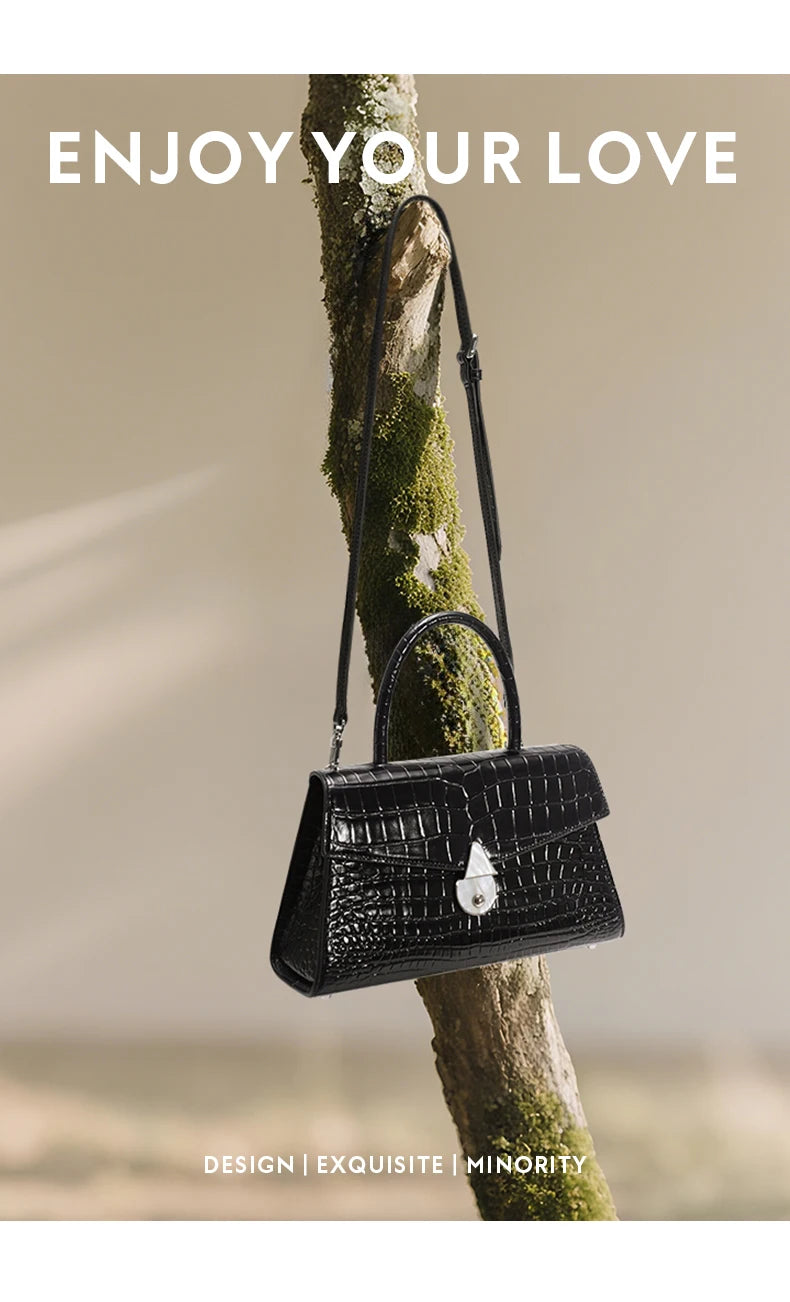 Luxury Genuine Leather Women's Handbag Bafelli Crocodile Pattern Shoulder Bag & Crossbody Purse Stylish Versatile Designer Bag