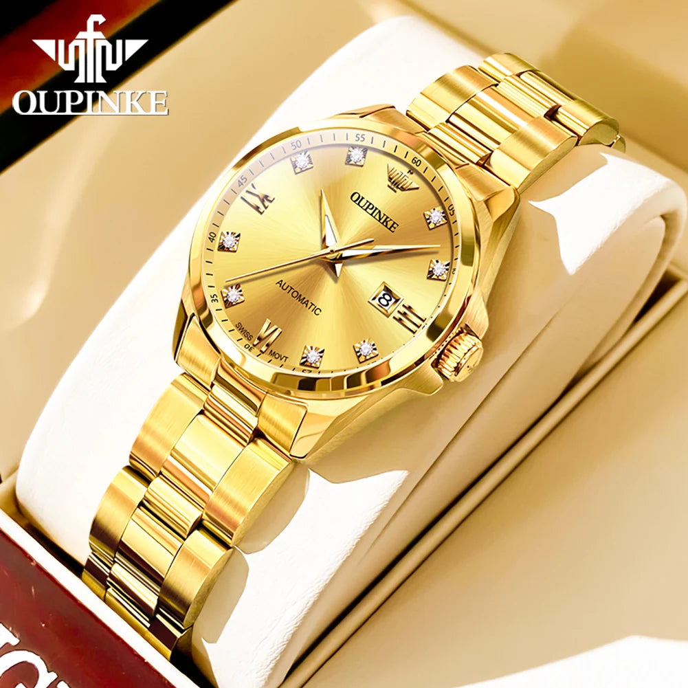 OUPINKE 3199 Real Diamond Swiss Automatic Watch for Women Original Top Brand Mechanical Women's Watches Luxury Ladies Wristwatch