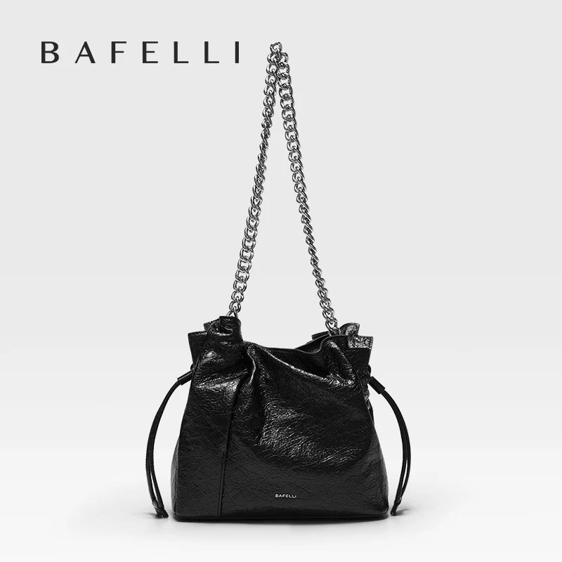 BAFELLI 2025 NEW WOMEN'S BAG LEATHER CASUAL BUCKET HANDBAGS FOR FEMALE TREND FASHION SHOPPER PURSE LUXURY BRAND SHOULDER