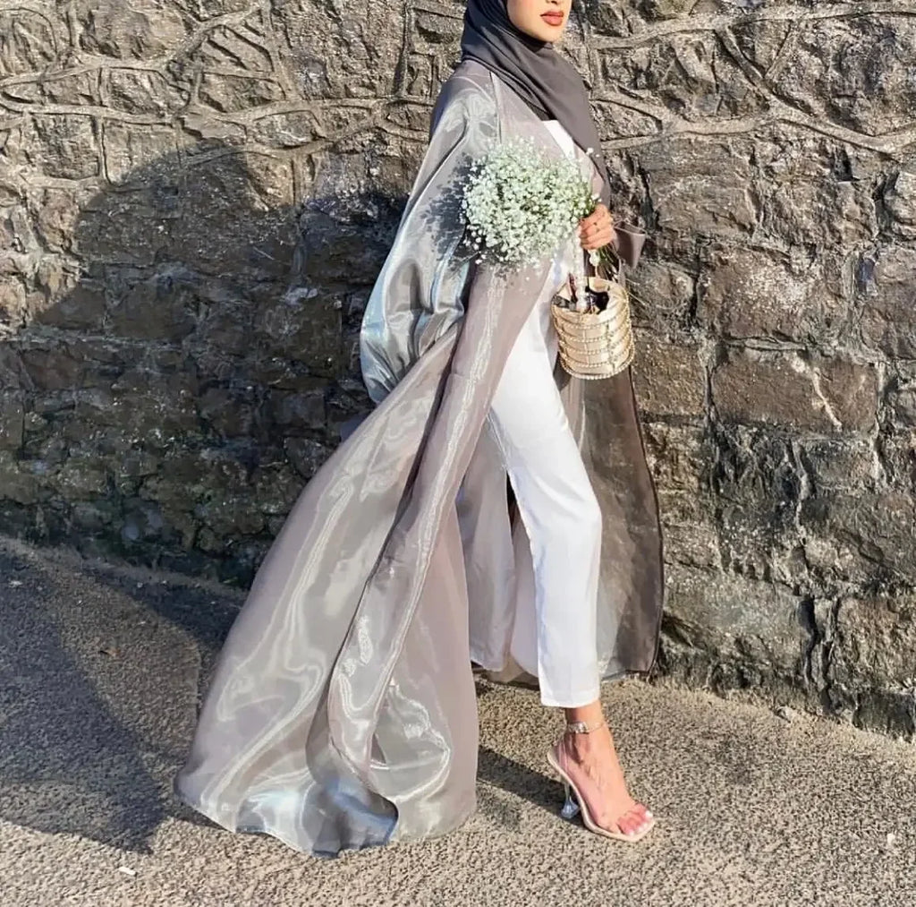 2025 Eid Abaya Dubai Puff Sleeves Muslim Dress Silky Turkey Kaftans for WomenRobe Kimono Islam Abayas Femme Musulmane African