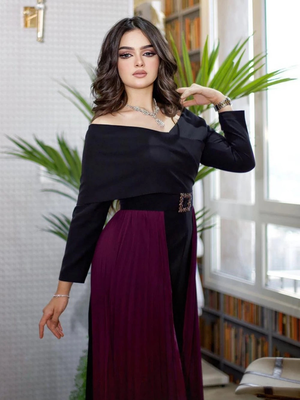 Caftan Exclusive Off Shoulder Evening Dress Muslim Dance Party Prom Gown Hot Sale Long Sleeves Romantic Women Spring Summer Wear
