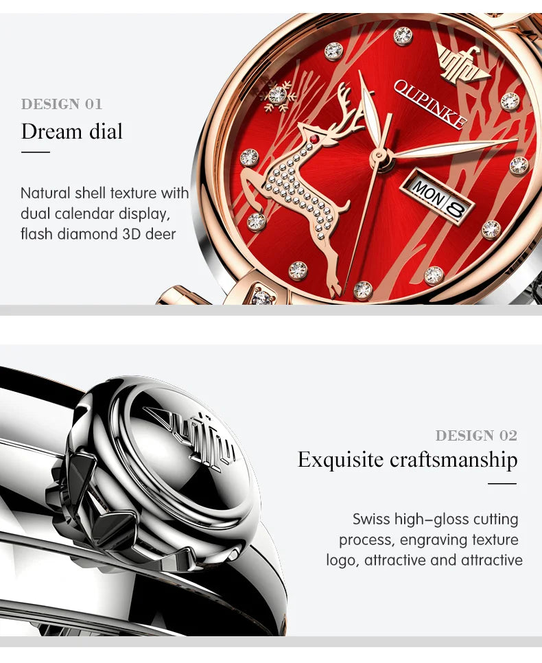 OUPINKE 3180 Luxury Brand Women Watch Original Automatic Mechanical Watch Calendar Elegant Women Dress Bracelet Watch Gift Box