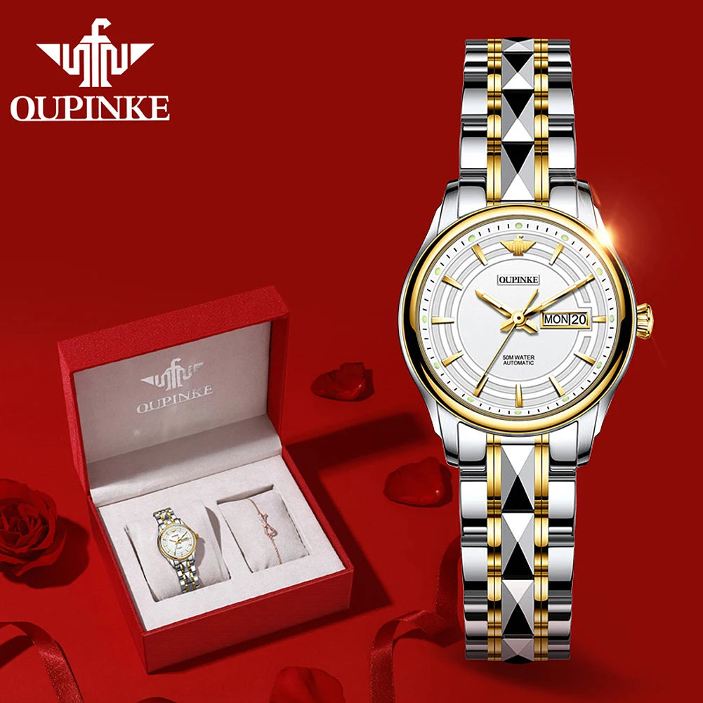 OUPINKE 3170 Womens Watch Elegant Luxury Original Automatic Mechanical Dual Calendar Watches For Ladies Waterproof Reloj Mujer