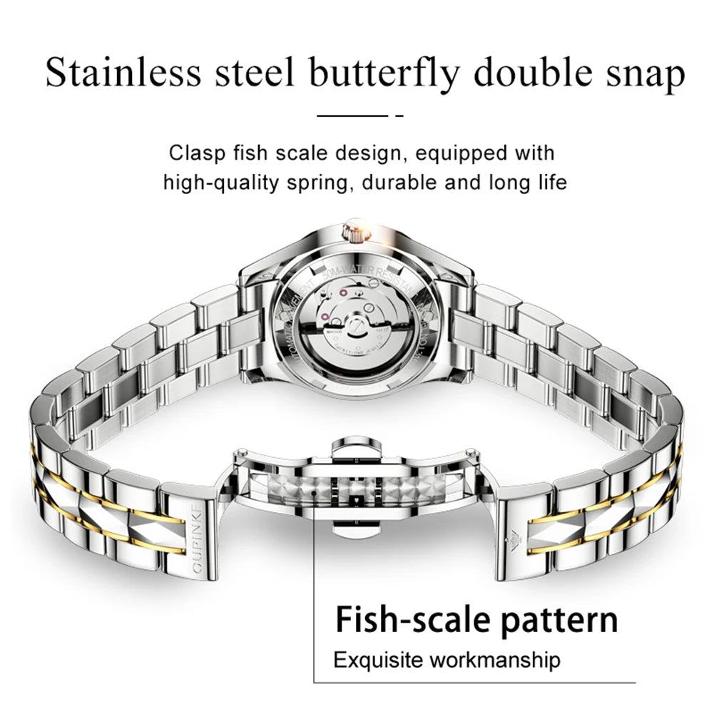 OUPINKE 3169 Women Watch Luxury Elegant Stainless Quartz Wristwatch Waterproof Luminous Ladies Date Fashion Watch Dual Calendar