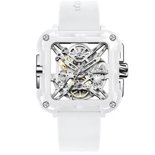 CIGA Design X Series Automatic Movement Couple Watches for Men Women White Ceramic Luminous Skeleton Mechanical Wristwatches