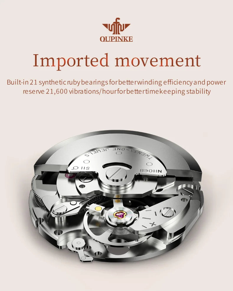 OUPINKE 3195 Japan Imported Automatic Movement Mechanical Watch for Women Diamond Ladies Watch Waterproof Dual Calendar Watch