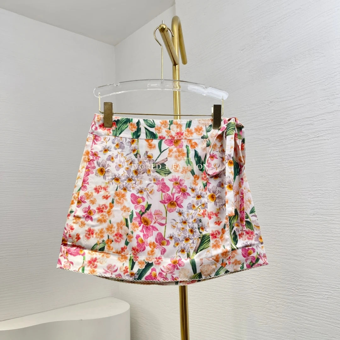 Green Floral Print Mini  Skirt 2025 and Dresses Skirt