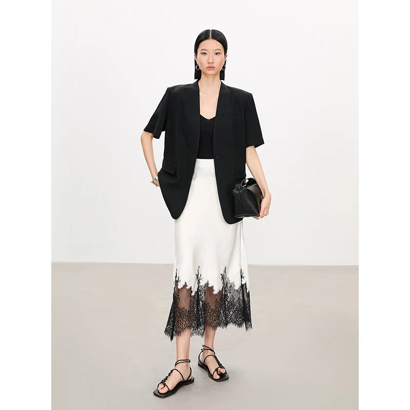 2025 New Arrival Summer Women Casual High Waist Elegant Slim Pencil Skirt Lace Patchwork Good Quality Ankle-length Skirts T11