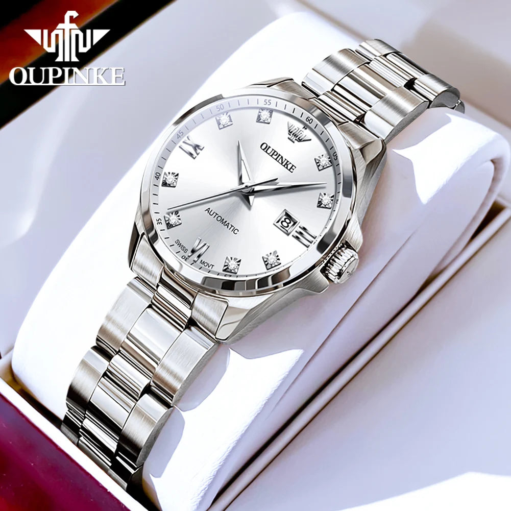 OUPINKE 3199 Real Diamond Swiss Automatic Watch for Women Original Top Brand Mechanical Women's Watches Luxury Ladies Wristwatch