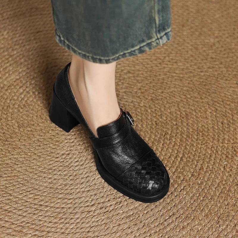 Women Genuine Leather Pumps Solid Color Fashion Simple Elegant All Season Daily Wear High Heels ≥5cm