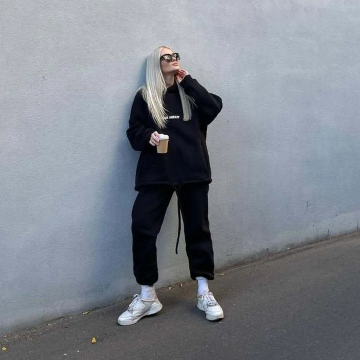 European and American Spring and Autumn Women's Fashion Personalized Hooded Printed Hoodie Sports Fitness Leisure Set