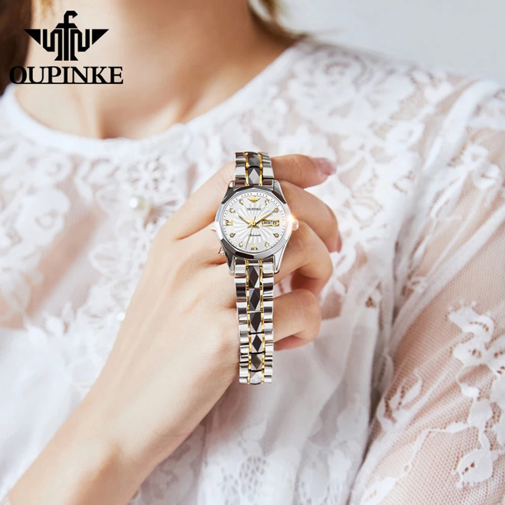 OUPINKE 3169 Woman Automatic Watch Dual Calendar Business Mechanical Watch For Women Fashion Original Waterproof Hand Clock