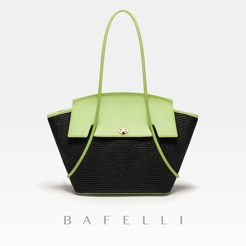 BAFELLI 2025 NEW WOMEN'S CASUAL TOTE BEACH BAG LARGE TRAVEL PURSE LUXURY DESIGNER BRAND GENUINE LEATHER FEMALE BAGS