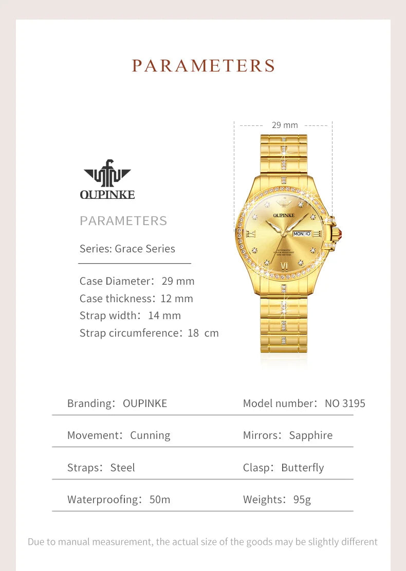 OUPINKE 3195 Japan Imported Automatic Movement Mechanical Watch for Women Diamond Ladies Watch Waterproof Dual Calendar Watch