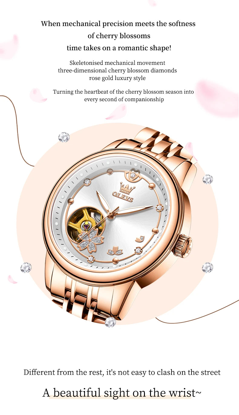 OLEVS 6732 Women Watches Luxury FashionAutomatic Mechanical Watch Stainless Steel Waterproof Watches For Women Gifts Box New