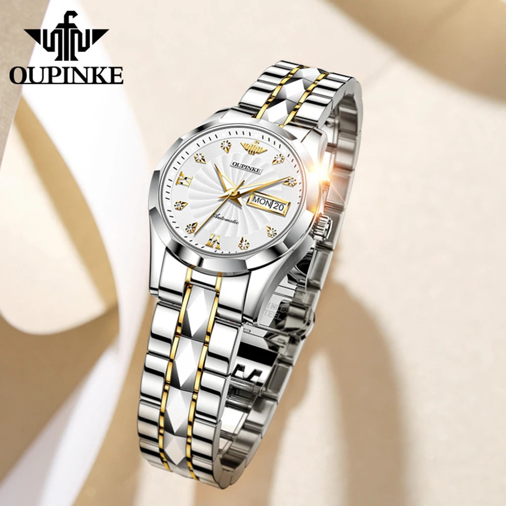 OUPINKE 3169 Woman Automatic Watch Dual Calendar Business Mechanical Watch For Women Fashion Original Waterproof Hand Clock