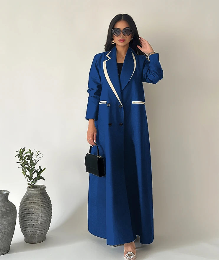 Simple Black Daily Women Abaya Muslim Robe Loose Female Blazer New Double Breasted Lady Jacket One Piece فساتين إسلامية