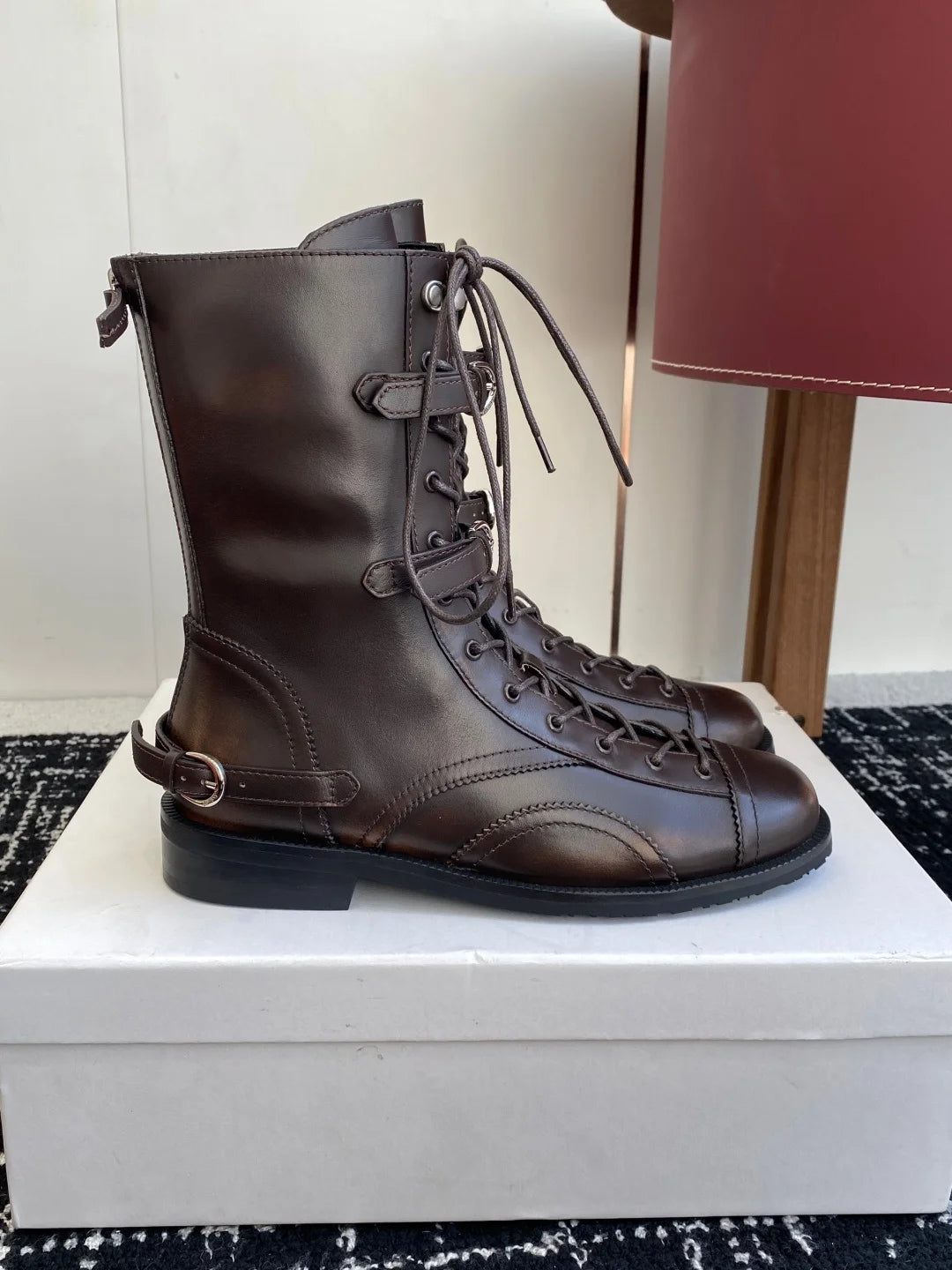 2025 Winter autumn lace up boots riding booties shoes genuine leather shoes