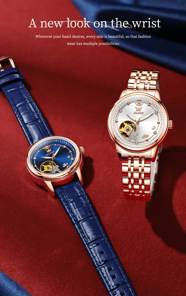 OLEVS 6732 Women Watches Luxury FashionAutomatic Mechanical Watch Stainless Steel Waterproof Watches For Women Gifts Box New