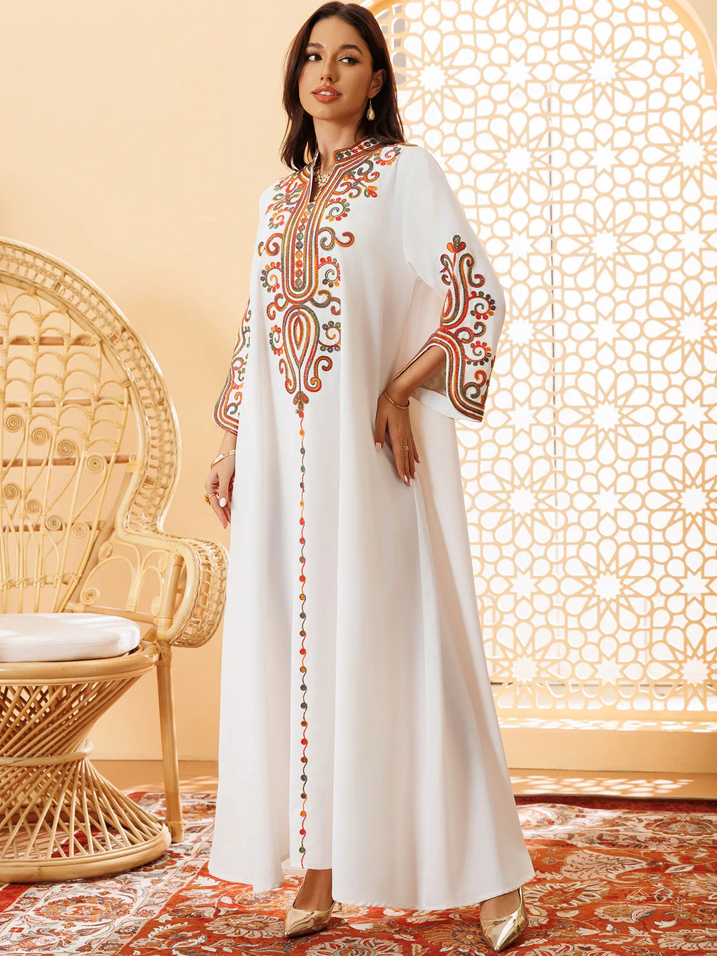 2025 Autumn And Winter Muslim Fashion Women's Embroidery Rope Embroidery Middle East Robe Arabic Dress